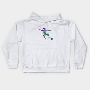 Woman footballer in watercolor Kids Hoodie